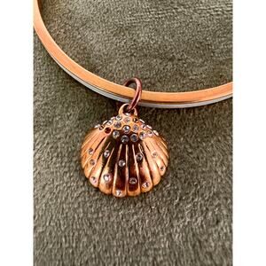 Coach Green Enamel Gold Bangle Bracelet with Rhinestone Shell Charm